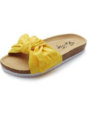 Women's Lemon Cute Bow Tie Knot On Top Strap Comfy Slip On Slides Dress Sandals